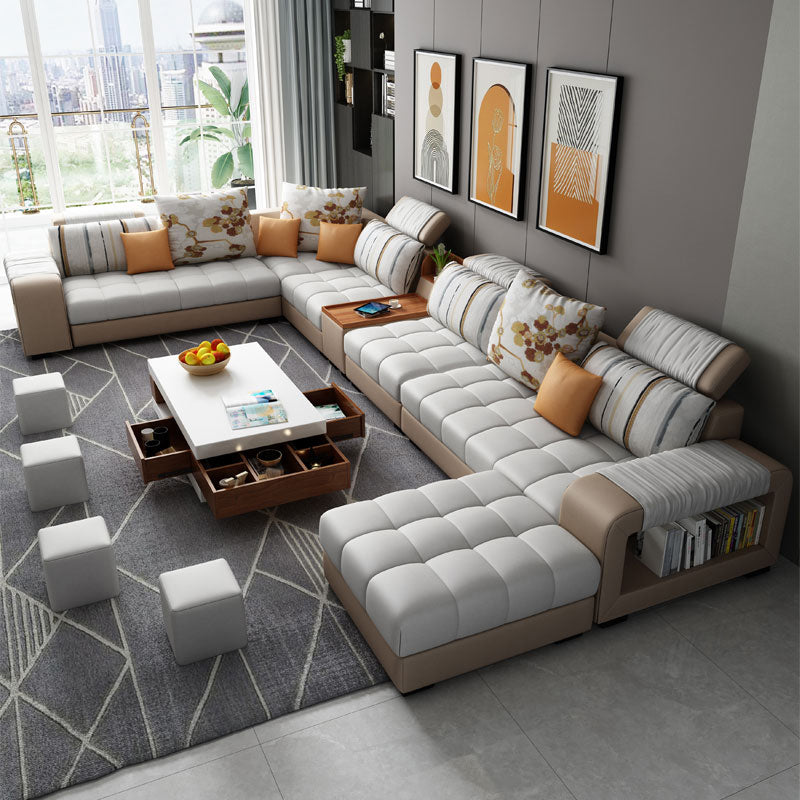 Modern Pillowed Back Cushions Sofa Tufted Sectionalwith Storage for Living Room