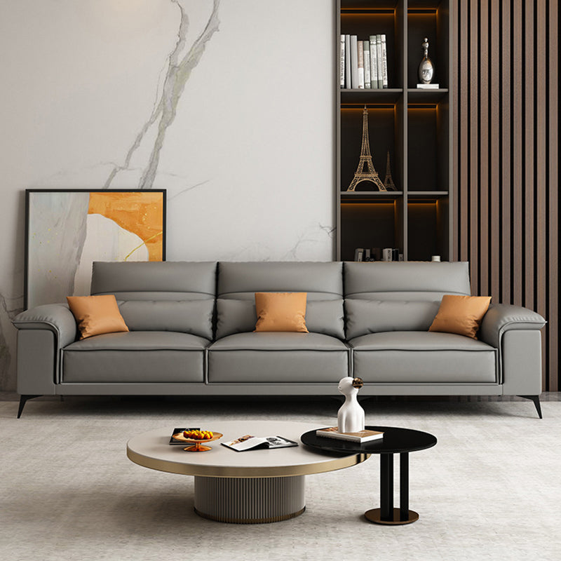 Square Arm Grey Cushion Back Contemporary Faux Leather Living Room Sofa