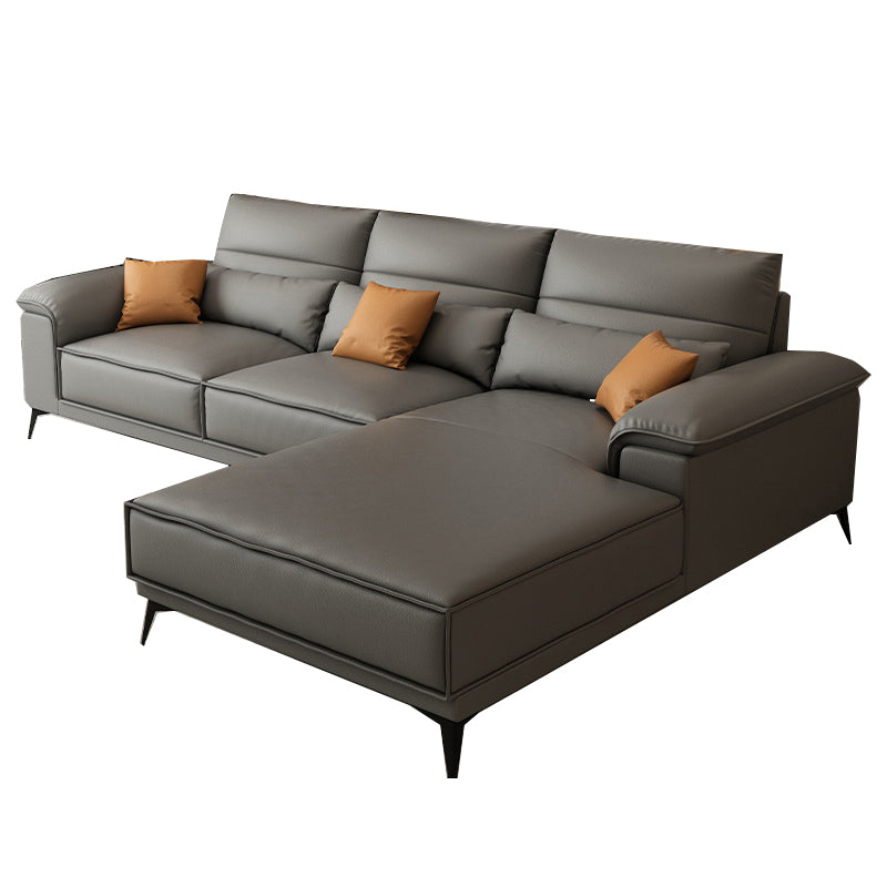 Square Arm Grey Cushion Back Contemporary Faux Leather Living Room Sofa