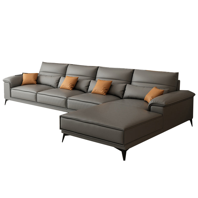 Square Arm Grey Cushion Back Contemporary Faux Leather Living Room Sofa