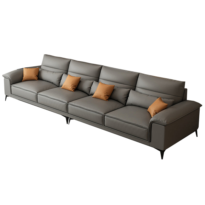Square Arm Grey Cushion Back Contemporary Faux Leather Living Room Sofa