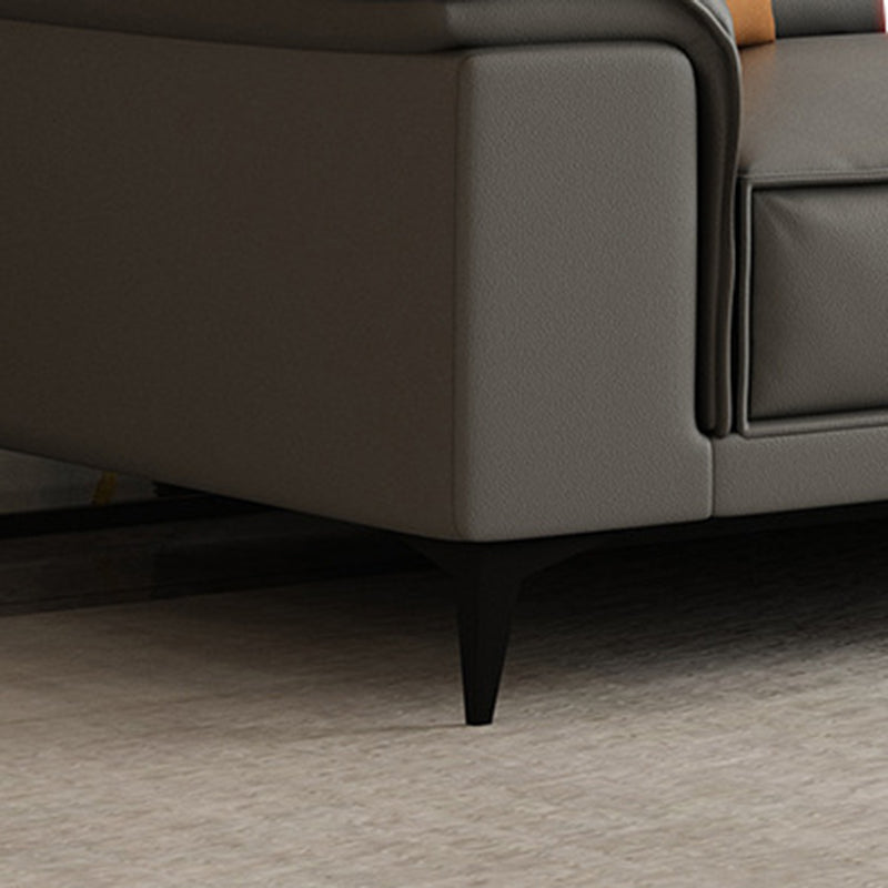 Square Arm Grey Cushion Back Contemporary Faux Leather Living Room Sofa