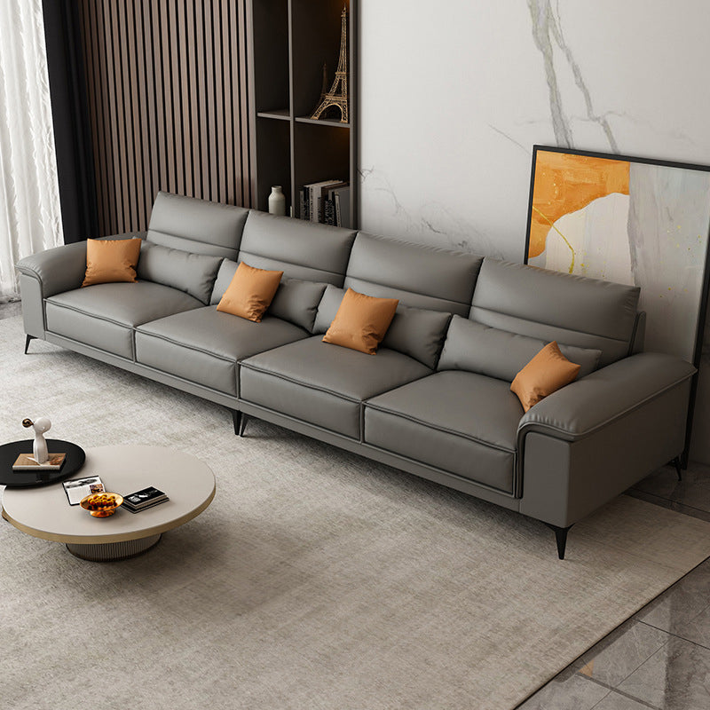 Square Arm Grey Cushion Back Contemporary Faux Leather Living Room Sofa