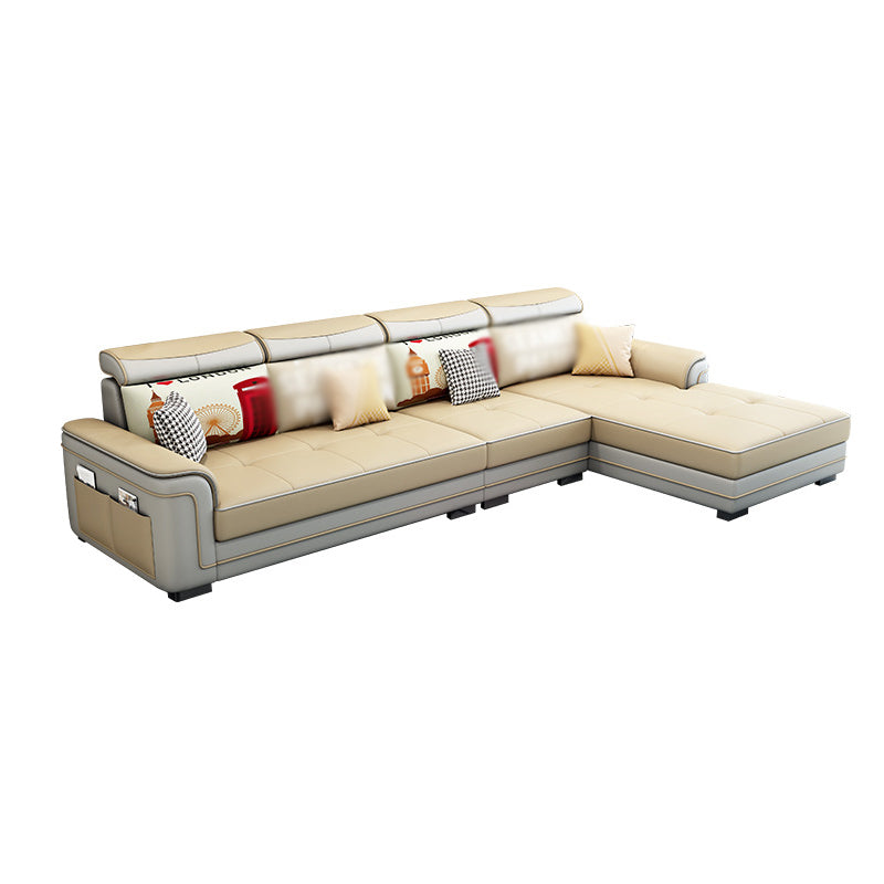Modern Faux Leather/Linen Blend Sofa and Chaise 4-seat L-Shape Sectionals with Storage