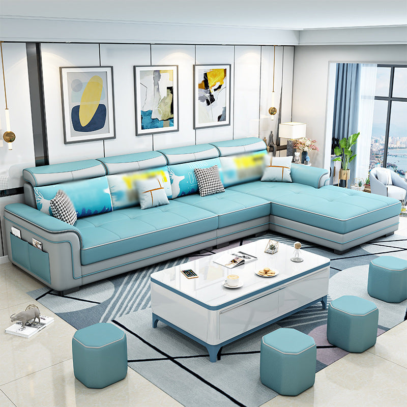 Modern Faux Leather/Linen Blend Sofa and Chaise 4-seat L-Shape Sectionals with Storage