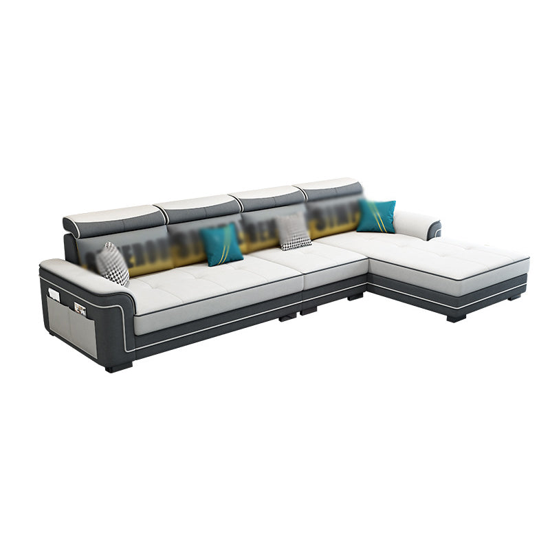 Modern Faux Leather/Linen Blend Sofa and Chaise 4-seat L-Shape Sectionals with Storage