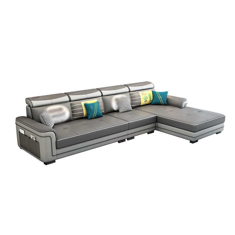 Modern Faux Leather/Linen Blend Sofa and Chaise 4-seat L-Shape Sectionals with Storage