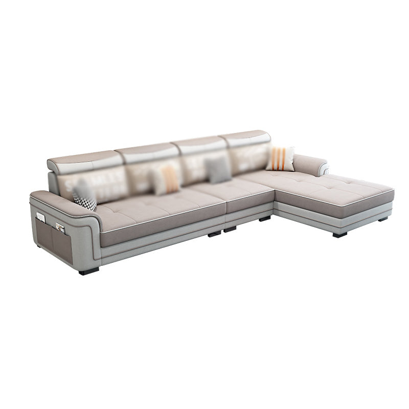 Modern Faux Leather/Linen Blend Sofa and Chaise 4-seat L-Shape Sectionals with Storage