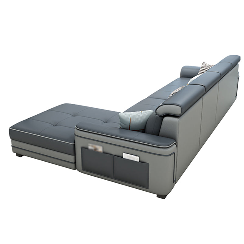 Modern Faux Leather/Linen Blend Sofa and Chaise 4-seat L-Shape Sectionals with Storage