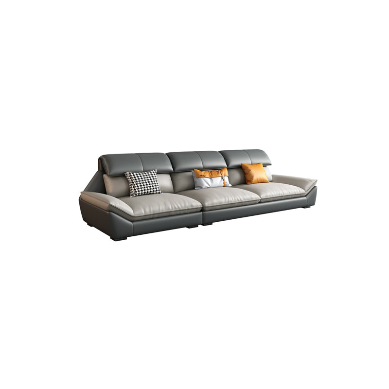 Contemporary Grey Faux Leather Sectional Pillow Top Arm Stain-Resistant Sofa and Chaise
