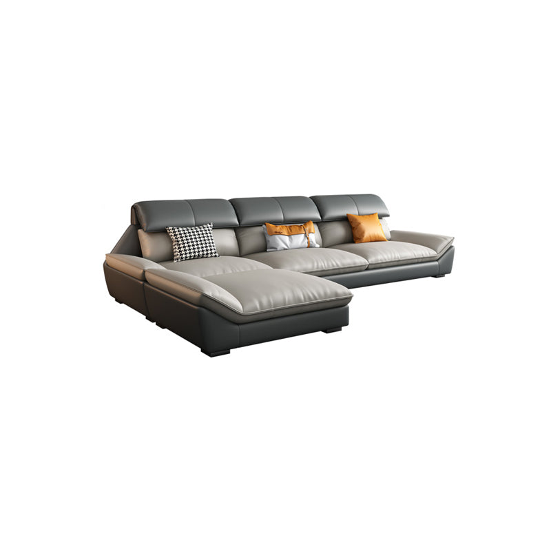 Contemporary Grey Faux Leather Sectional Pillow Top Arm Stain-Resistant Sofa and Chaise