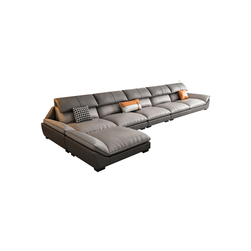 Contemporary Grey Faux Leather Sectional Pillow Top Arm Stain-Resistant Sofa and Chaise