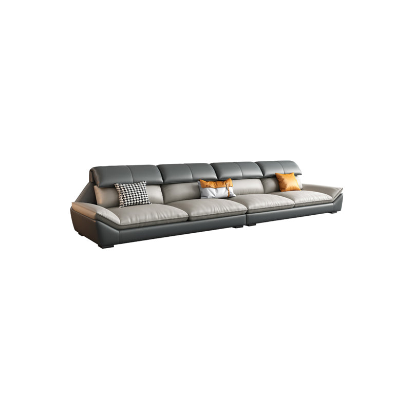 Contemporary Grey Faux Leather Sectional Pillow Top Arm Stain-Resistant Sofa and Chaise