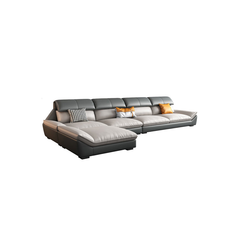 Contemporary Grey Faux Leather Sectional Pillow Top Arm Stain-Resistant Sofa and Chaise