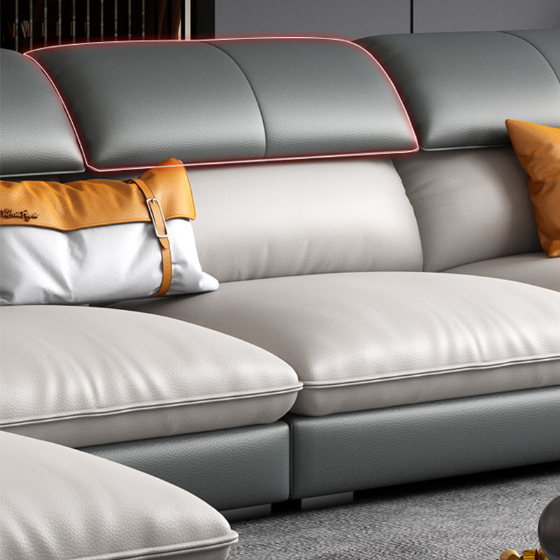 Contemporary Grey Faux Leather Sectional Pillow Top Arm Stain-Resistant Sofa and Chaise