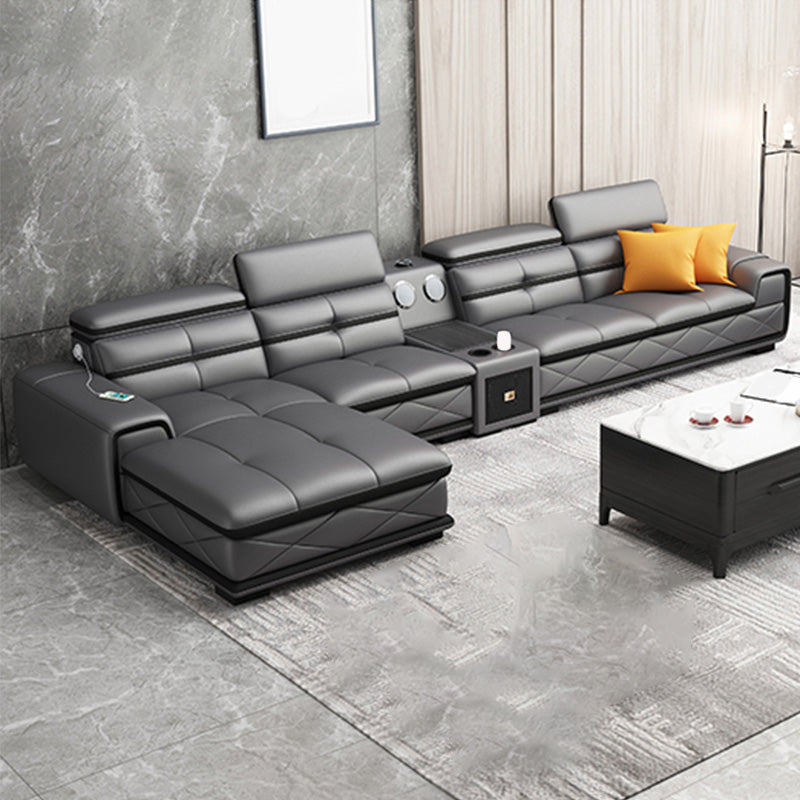 Light-grey Contemporary Sofa and Chaise L-Shape High Back Sectional