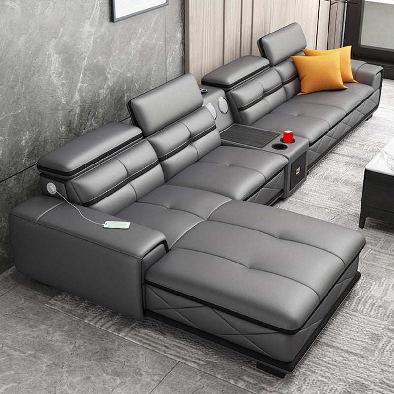 Light-grey Contemporary Sofa and Chaise L-Shape High Back Sectional