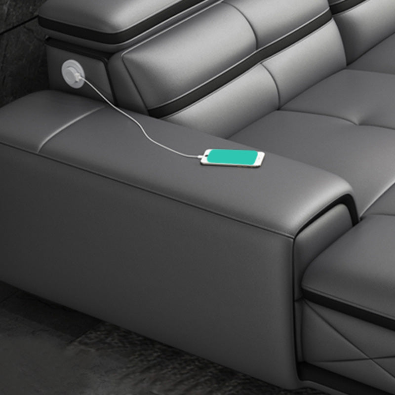 Light-grey Contemporary Sofa and Chaise L-Shape High Back Sectional