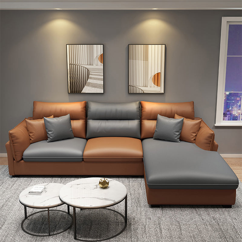 Contemporary Stain-Resistant Sectional Faux Leather Pillow Top Arm Sofa and Chaise