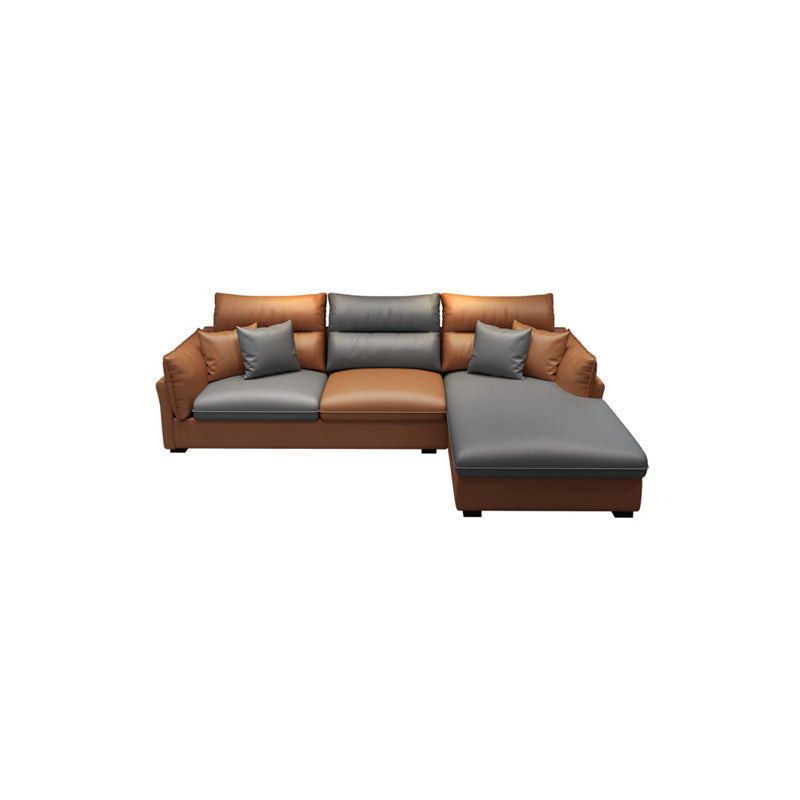 Contemporary Stain-Resistant Sectional Faux Leather Pillow Top Arm Sofa and Chaise
