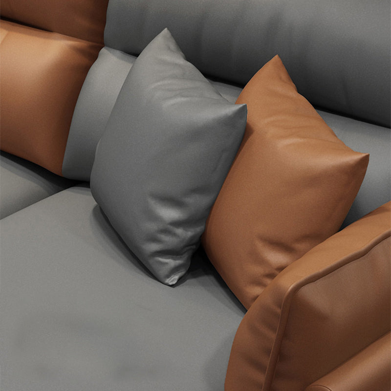 Contemporary Stain-Resistant Sectional Faux Leather Pillow Top Arm Sofa and Chaise