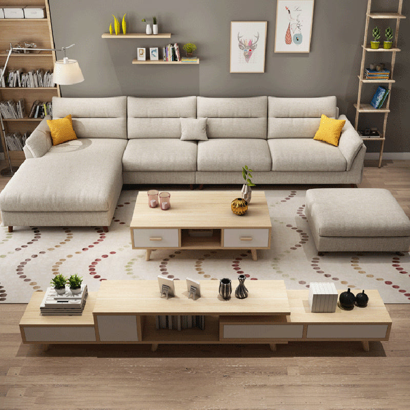 Pillowed Back Cushions Sofa and Chaise 4-Seat Sectional with Storage