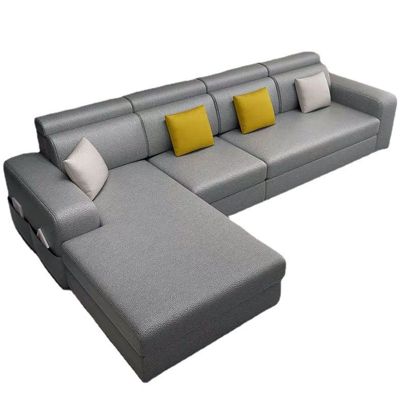 Square Arms Sectional Faux Leather/Linen Blend Sofa and Chaise for Apartment