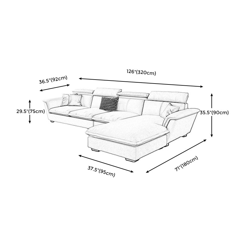 Flared Arm L-Shape Sectional Right Hand Facing Sofa and Chaise for Four People