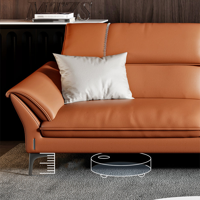 Contemporary Tan Leather Sectional Pillow Top Arm Sofa and Chaise for Living Room