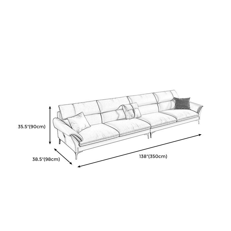 Contemporary Tan Leather Sectional Pillow Top Arm Sofa and Chaise for Living Room