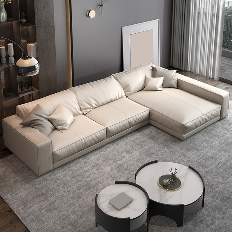 Genuine Leather Square Arm Sectional/Sofa White Sectional for Living Room