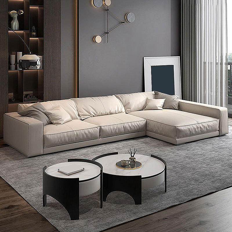 Genuine Leather Square Arm Sectional/Sofa White Sectional for Living Room