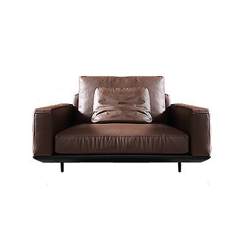 Square Arm Sofa and Chaise Genuine Leather Dark Brown Sectional for Living Room