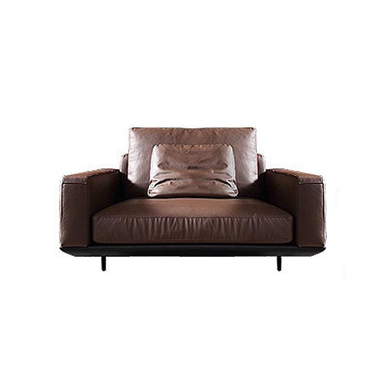 Mid-Century Modern Square Arm Sofa and Chaise Genuine Leather Sectional for Living Room