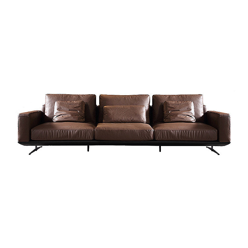 Mid-Century Modern Square Arm Sofa and Chaise Genuine Leather Sectional for Living Room