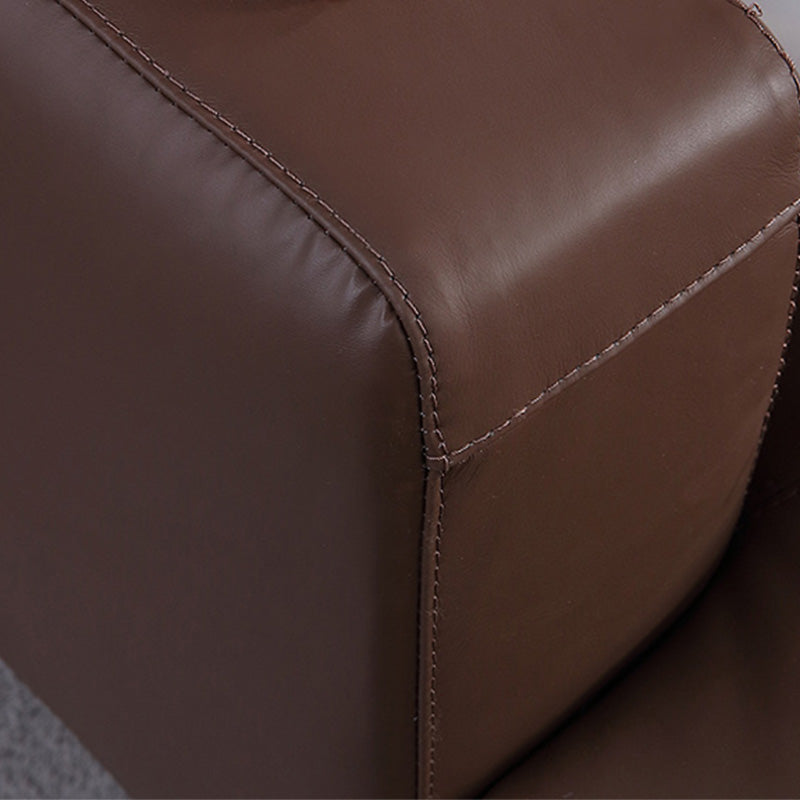 Mid-Century Modern Square Arm Sofa and Chaise Genuine Leather Sectional for Living Room