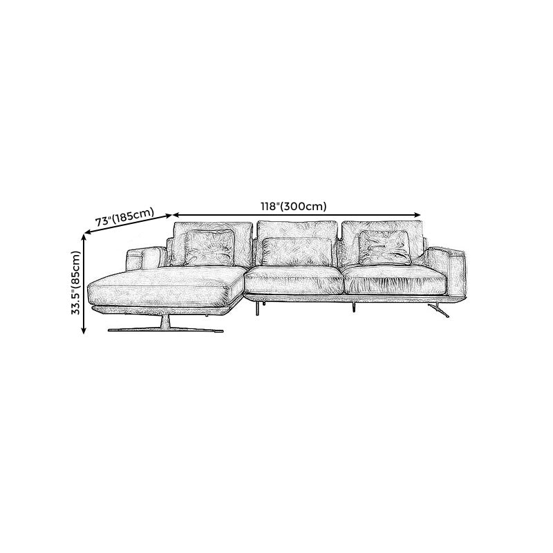 Mid-Century Modern Square Arm Sofa and Chaise Genuine Leather Sectional for Living Room