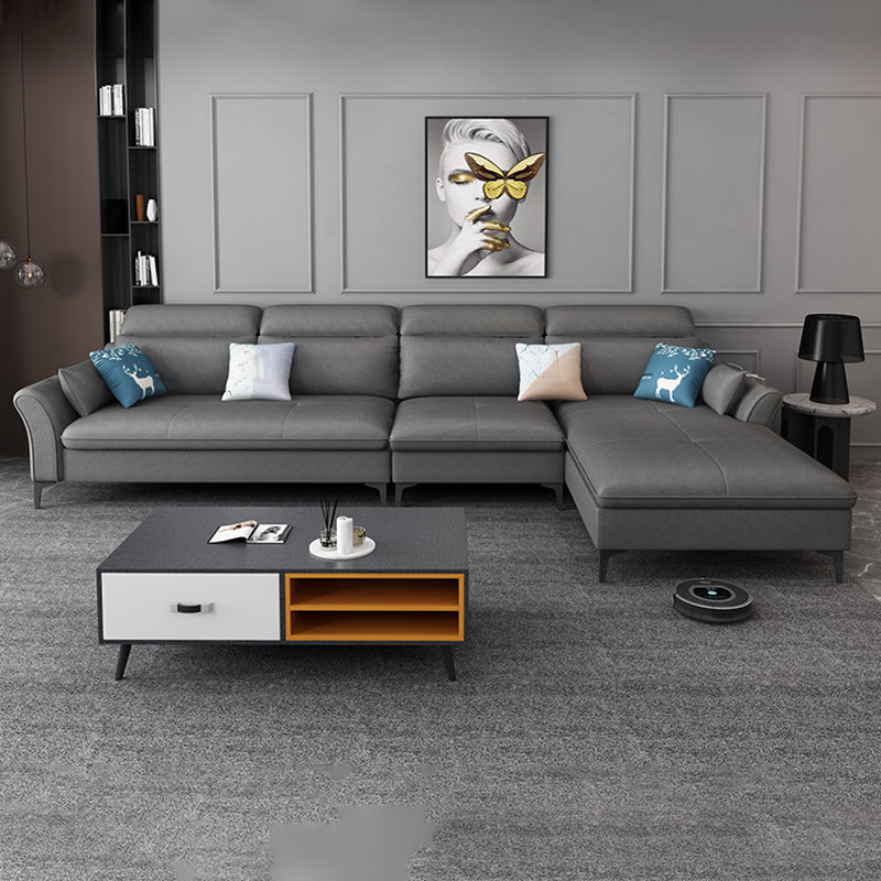 Sofa et chaise en cuir sectionnel moderne en L pour quatre personnes