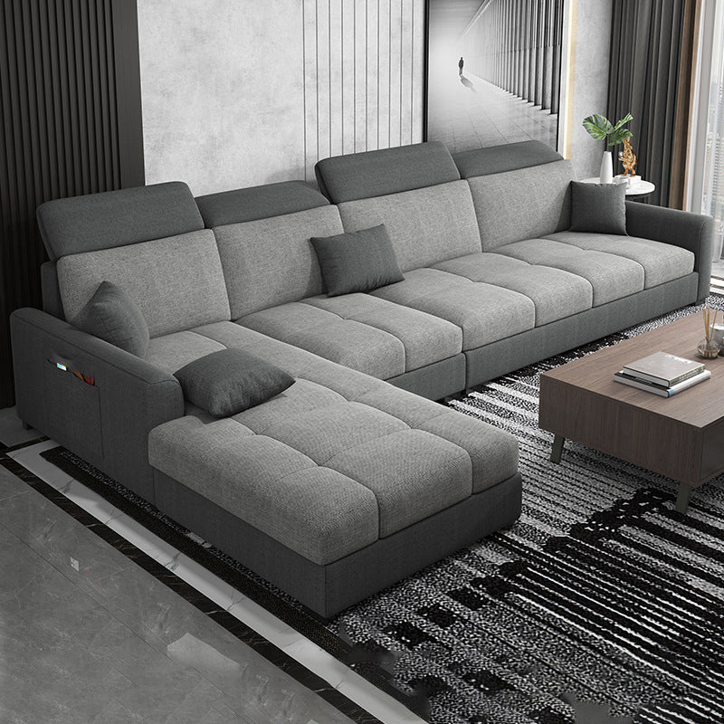 Modern L-Shape Sectional Recessed Arm Sofa and Chaise with Storage for Four People