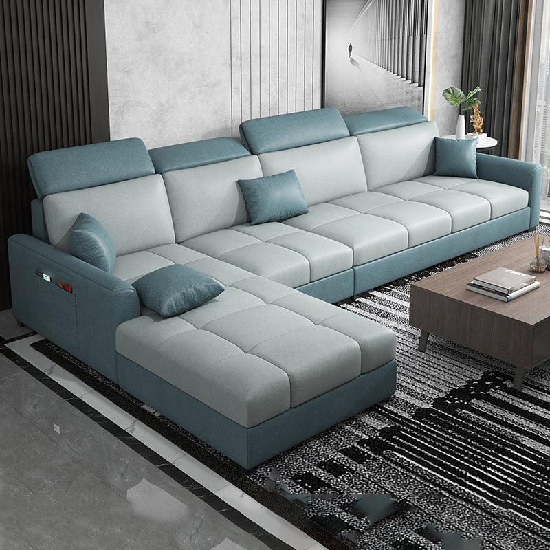 Modern L-Shape Sectional Recessed Arm Sofa and Chaise with Storage for Four People