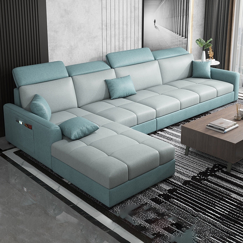 Modern L-Shape Sectional Recessed Arm Sofa and Chaise with Storage for Four People