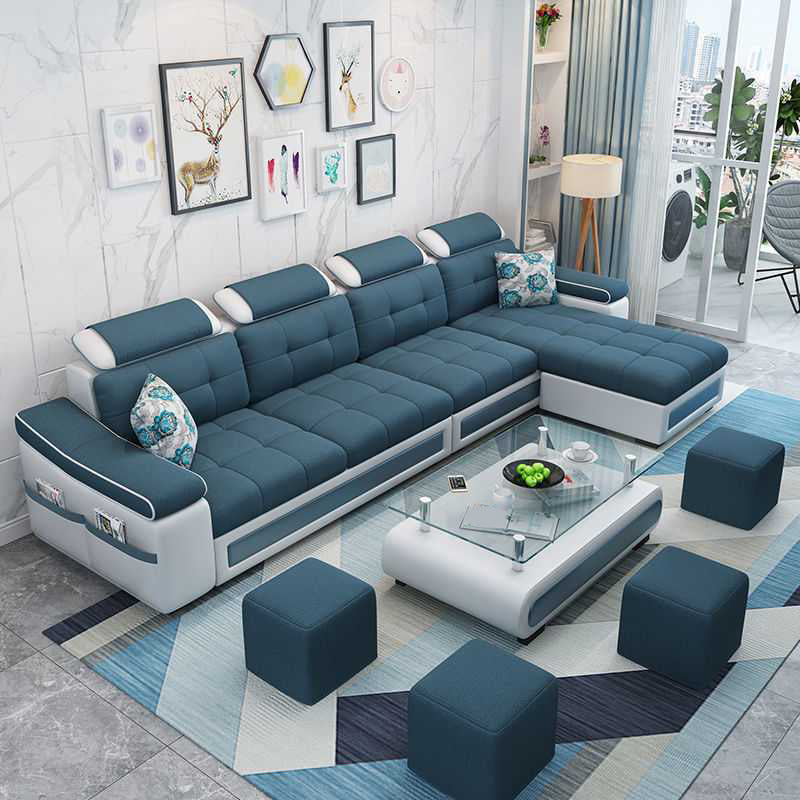Modern L-shape Sofa and Chaise Right Facing Faux Leather/Linen Blend Sectionals