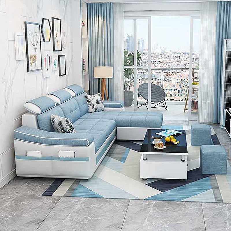 Modern L-shape Sofa and Chaise Right Facing Faux Leather/Linen Blend Sectionals