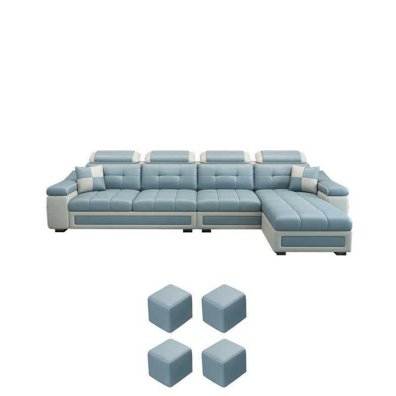 Modern L-shape Sofa and Chaise Right Facing Faux Leather/Linen Blend Sectionals