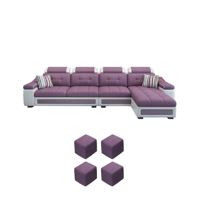 Modern L-shape Sofa and Chaise Right Facing Faux Leather/Linen Blend Sectionals