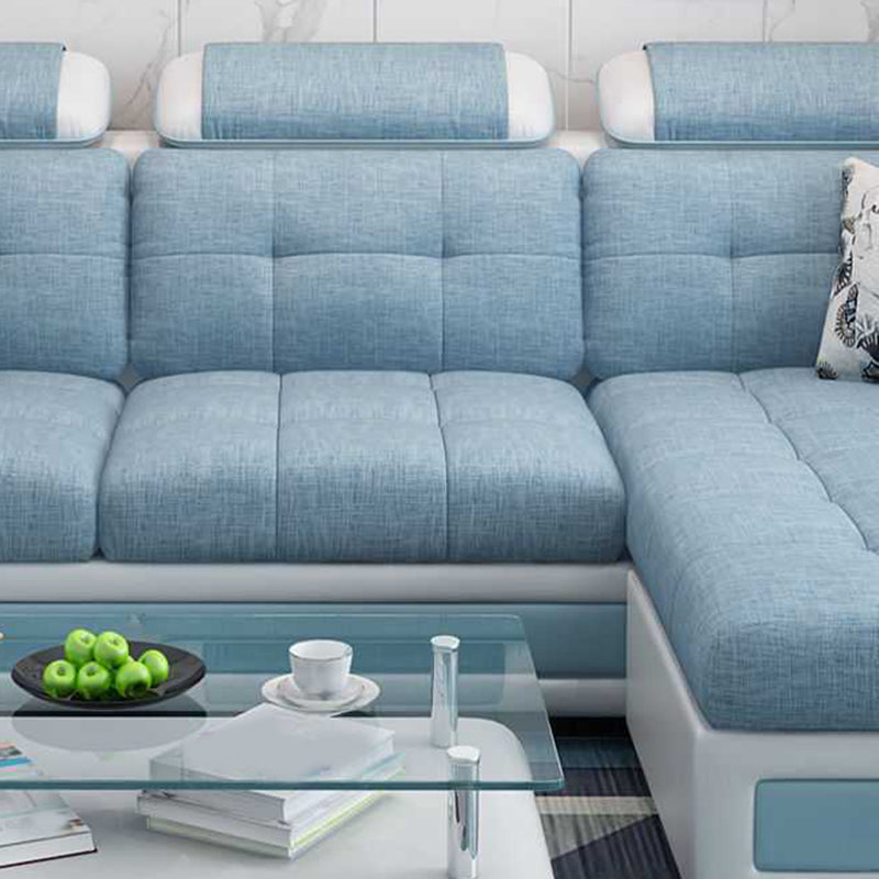 Modern L-shape Sofa and Chaise Right Facing Faux Leather/Linen Blend Sectionals