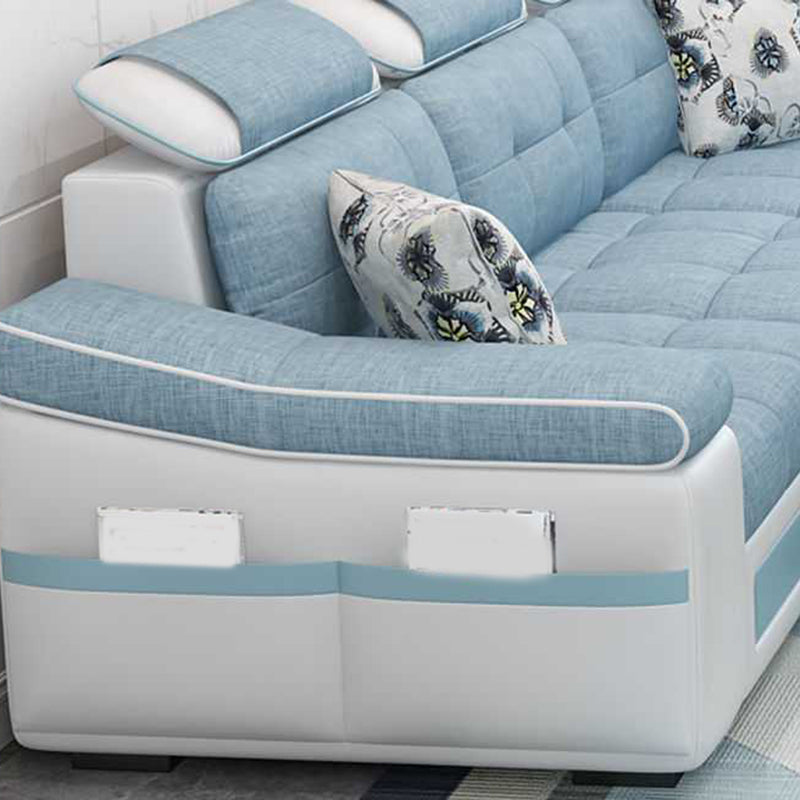 Modern L-shape Sofa and Chaise Right Facing Faux Leather/Linen Blend Sectionals