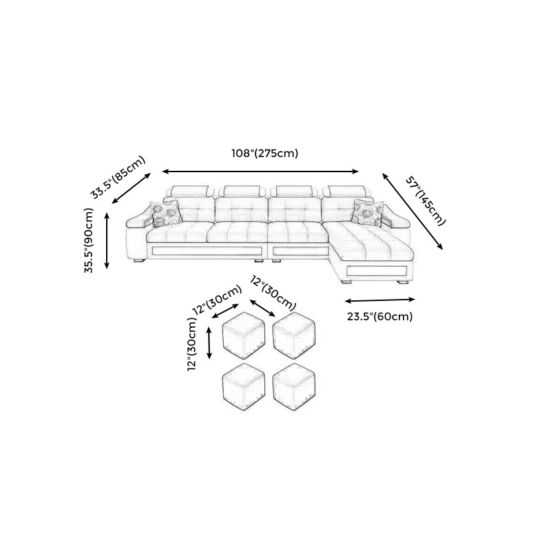 Modern L-shape Sofa and Chaise Right Facing Faux Leather/Linen Blend Sectionals