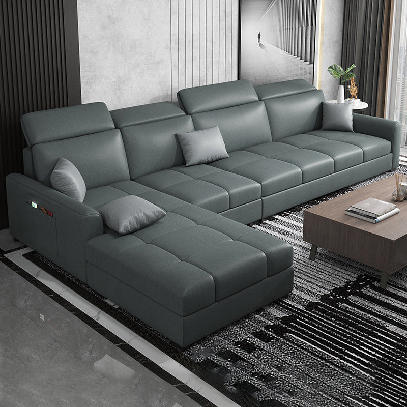Modern L-Shape 4-seater Sofa and Chaise Recessed Arm Sectional with Pillow Back Cushions