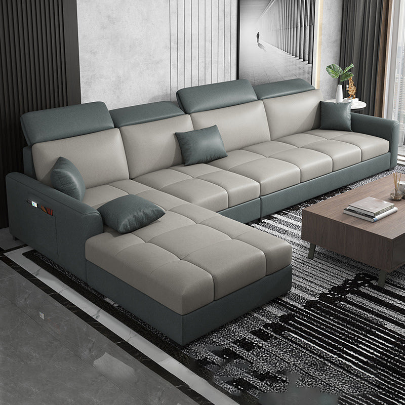 Modern L-Shape 4-seater Sofa and Chaise Recessed Arm Sectional with Pillow Back Cushions